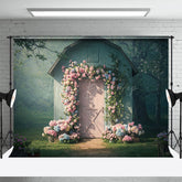 Lofaris Forest Green Pink Cabin Floral Wedding Photo Backdrop